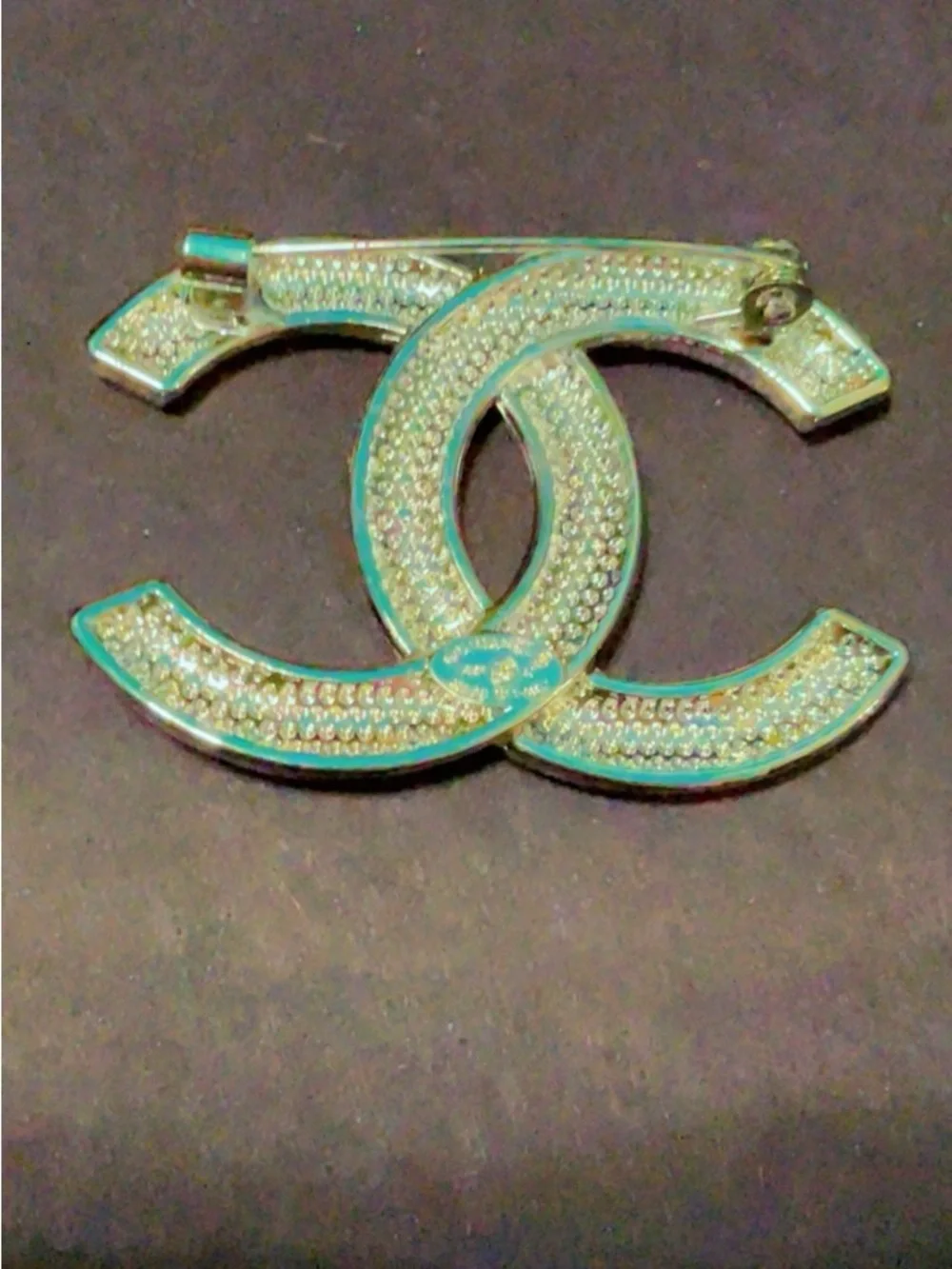 CHANEL Pink and Teal Interlocking CC Enamel Brooch
